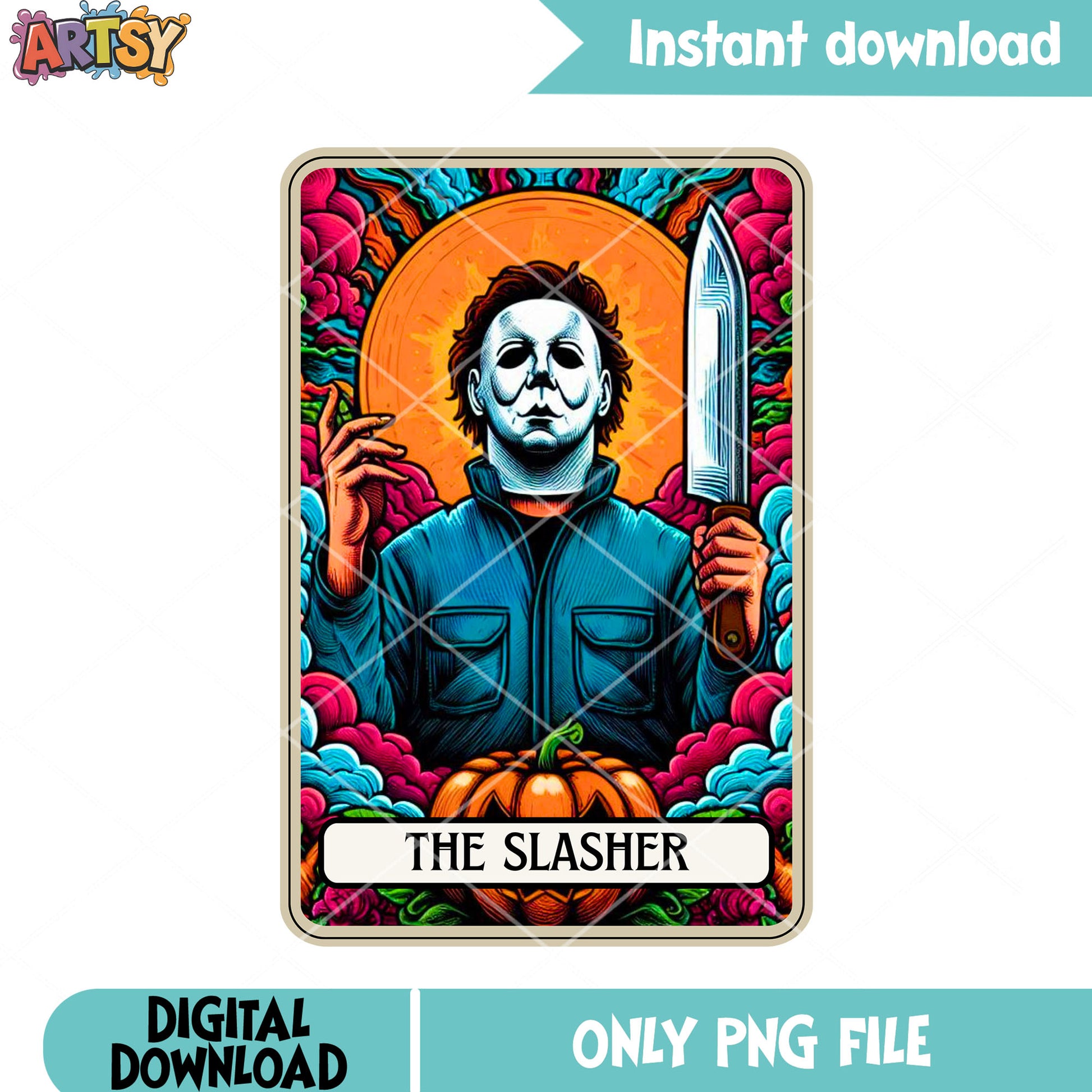 The slasher michael myers png, wicker pumpkin png, magic cloud​ png