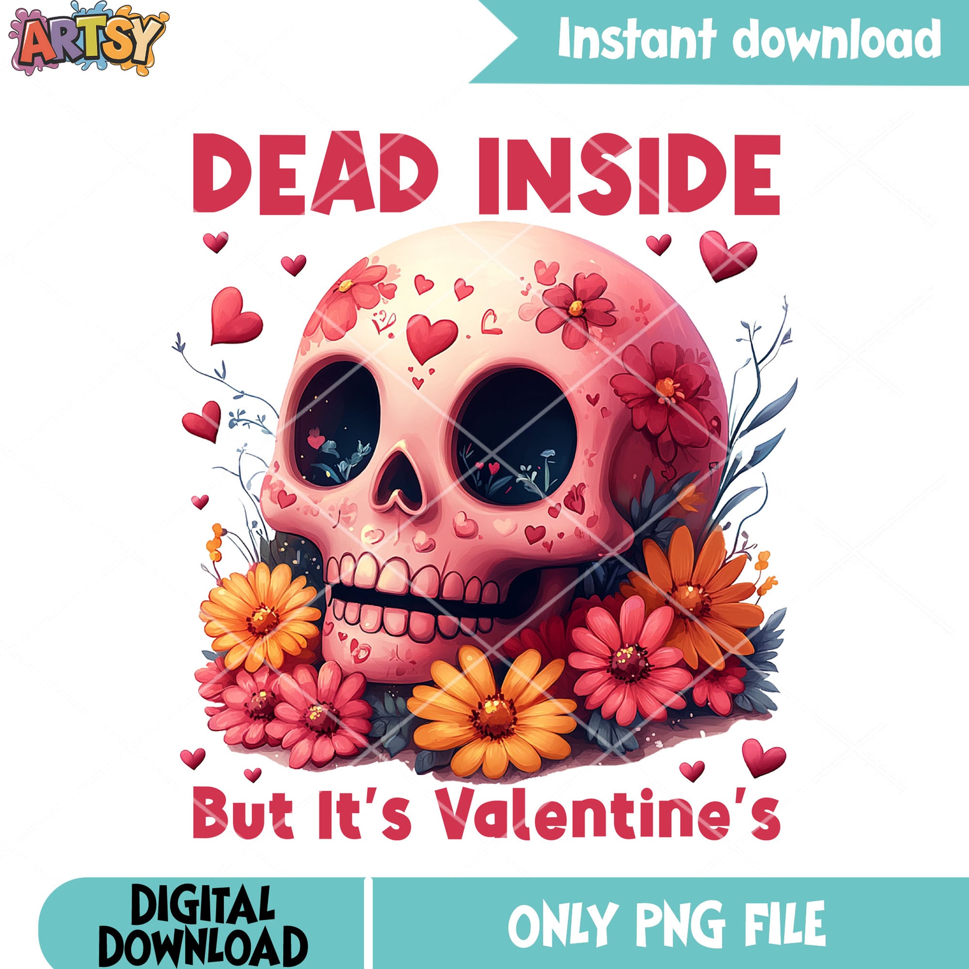 The valentines flower skull png, funny valentines png, valentines png