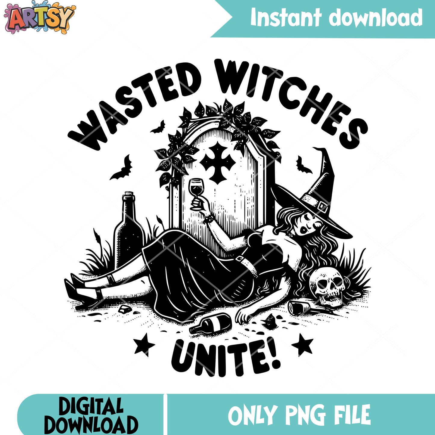 The witch drunk on tomb png, big wine glass png, halloween scary png