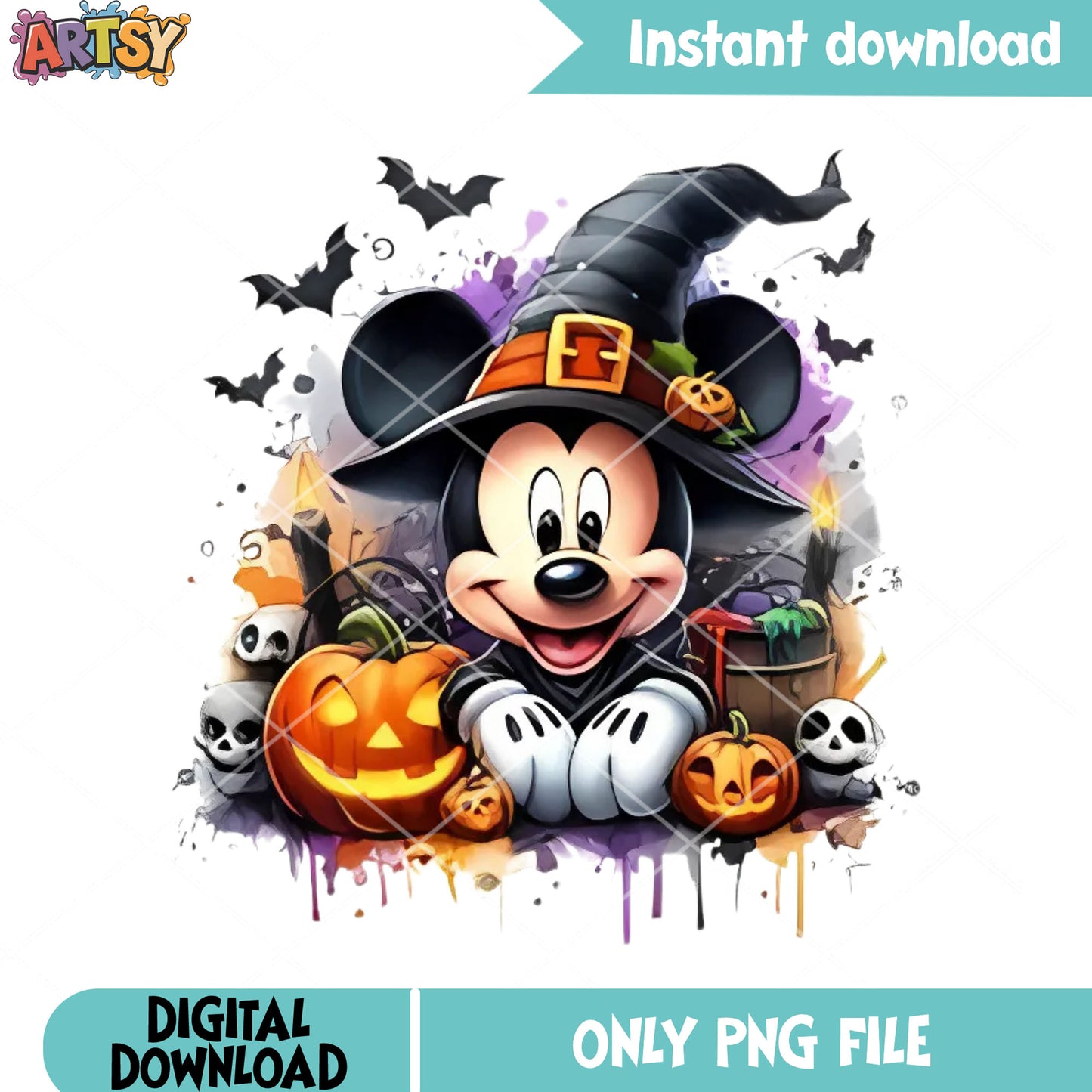 The witch study Mickey png, scary skull ​png, disney halloween png