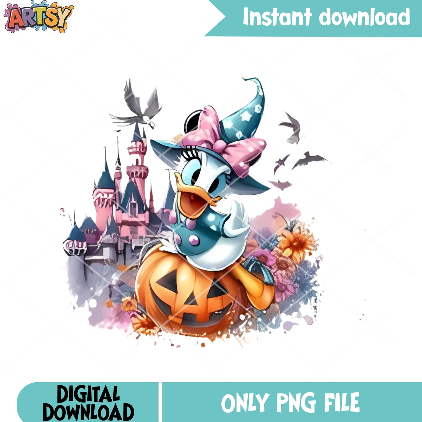 The wizard daisy duck png, disney halloween ​png, jack o lantern png