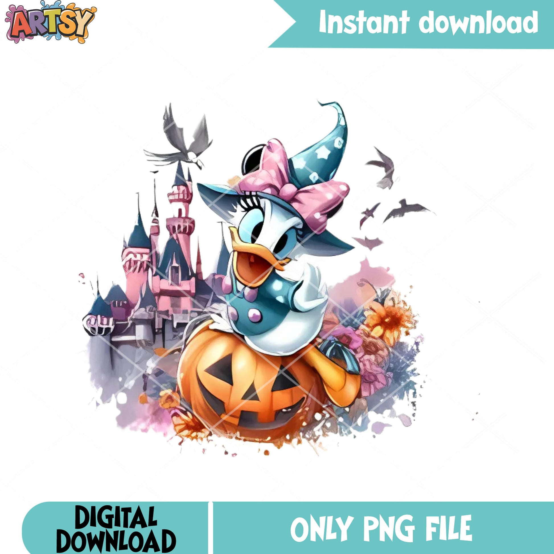 The wizard daisy duck png, disney halloween ​png, jack o lantern png