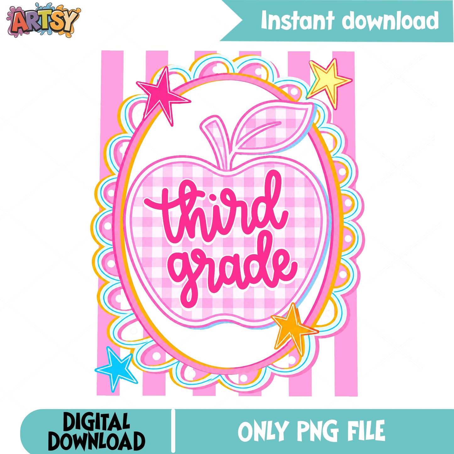 Third Grade Apple PNG, Back To School PNG, Teacher PNG