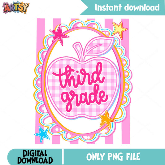 Third Grade Apple PNG, Back To School PNG, Teacher PNG