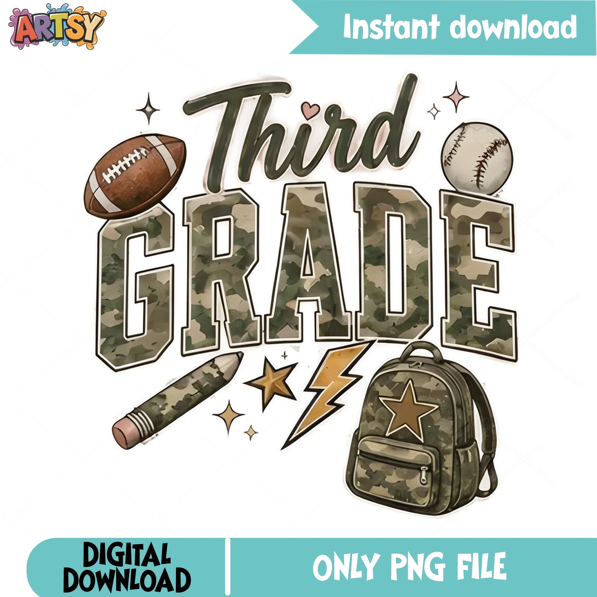 Third Grade Camo PNG, Back To School PNG, 3rd Grade PNG