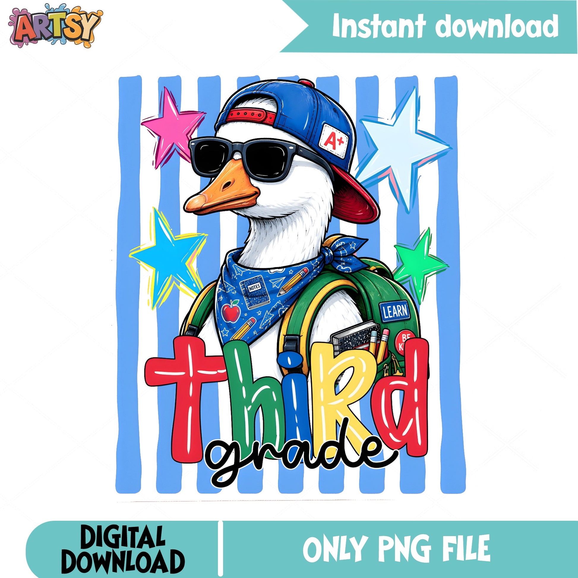 Third Grade Duck Back To School PNG, Cool Duck PNG, 3rd Grade PNG