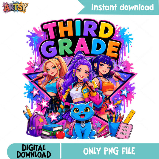 Third Grade Girl PNG, Back To School PNG, Teacher Gift PNG