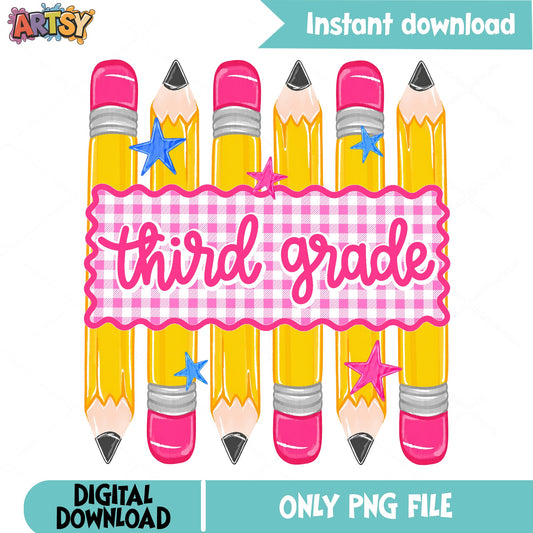 Third Grade Pencil PNG, Back To School PNG, Teacher PNG