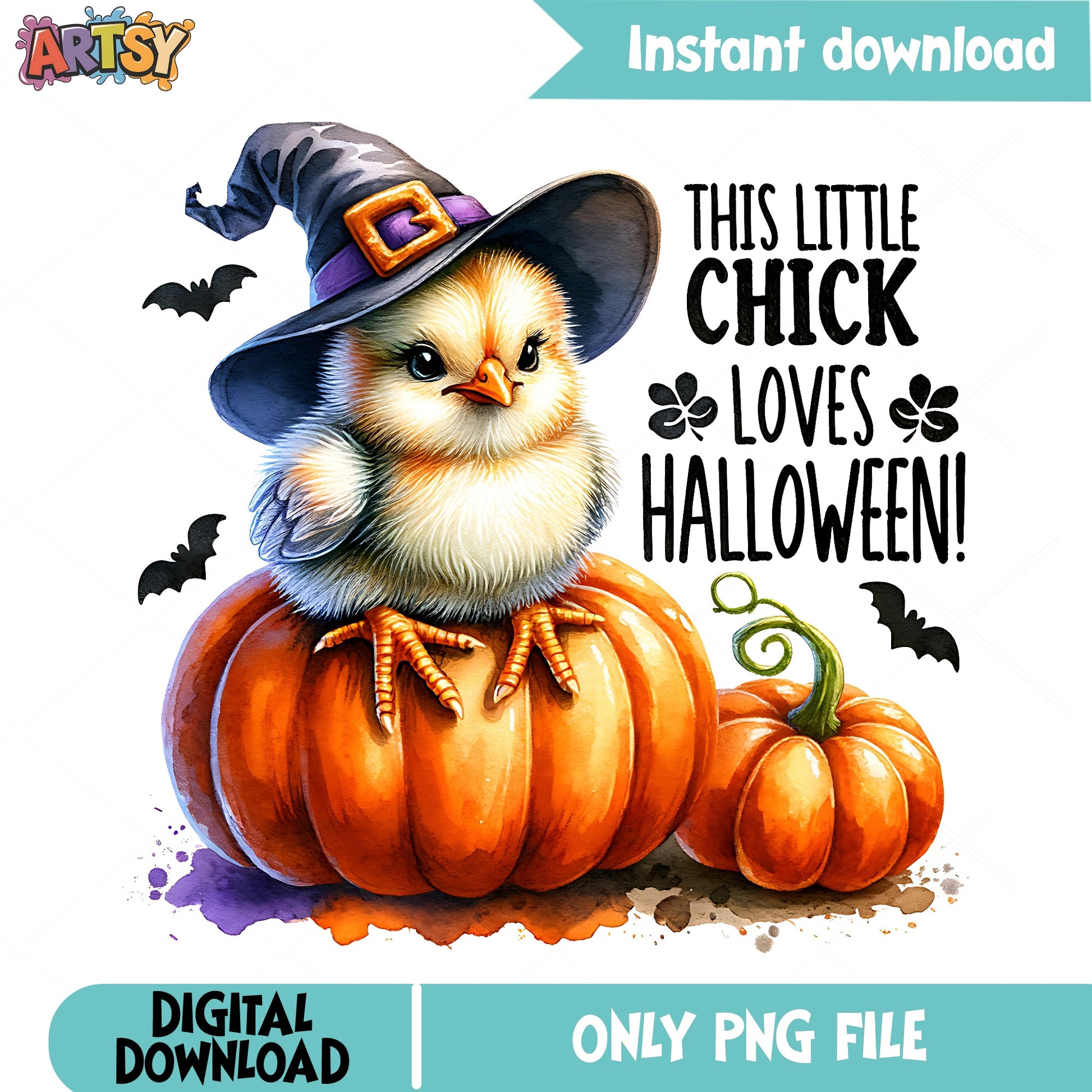 This Little Chick Loves Halloween PNG, Witch Chick PNG, Pumpkin PNG
