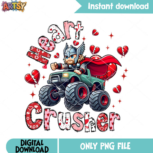 Thor monster truck valentine png, marvel valentine png, valentine gifts png