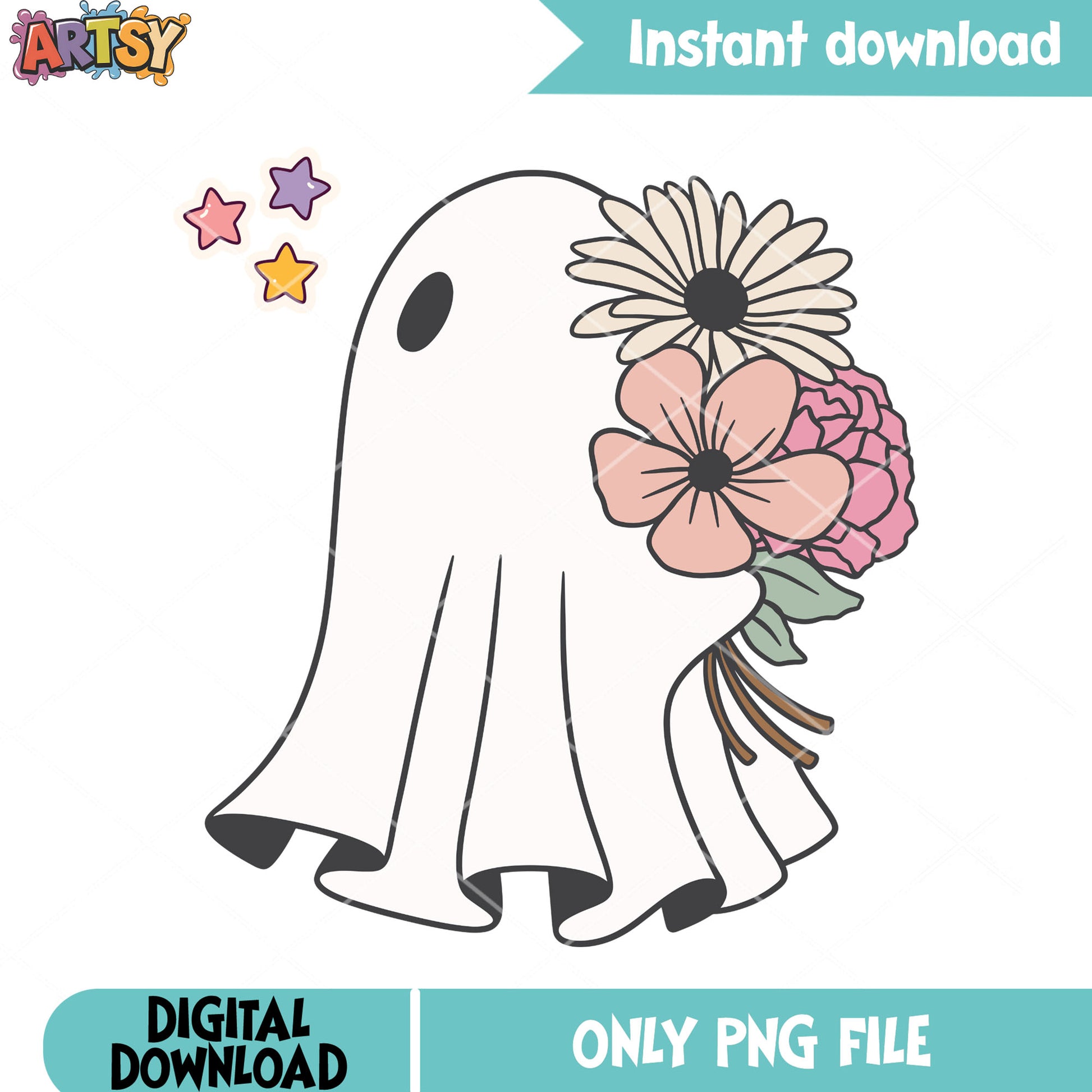 Three star flower png, ghost costume png, halloween scary png