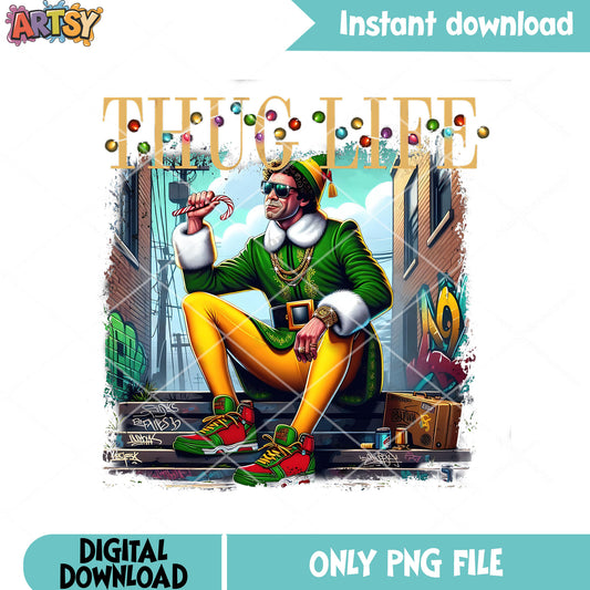 Thug gangster elf xmas png, elf movie png, buddy the elf png