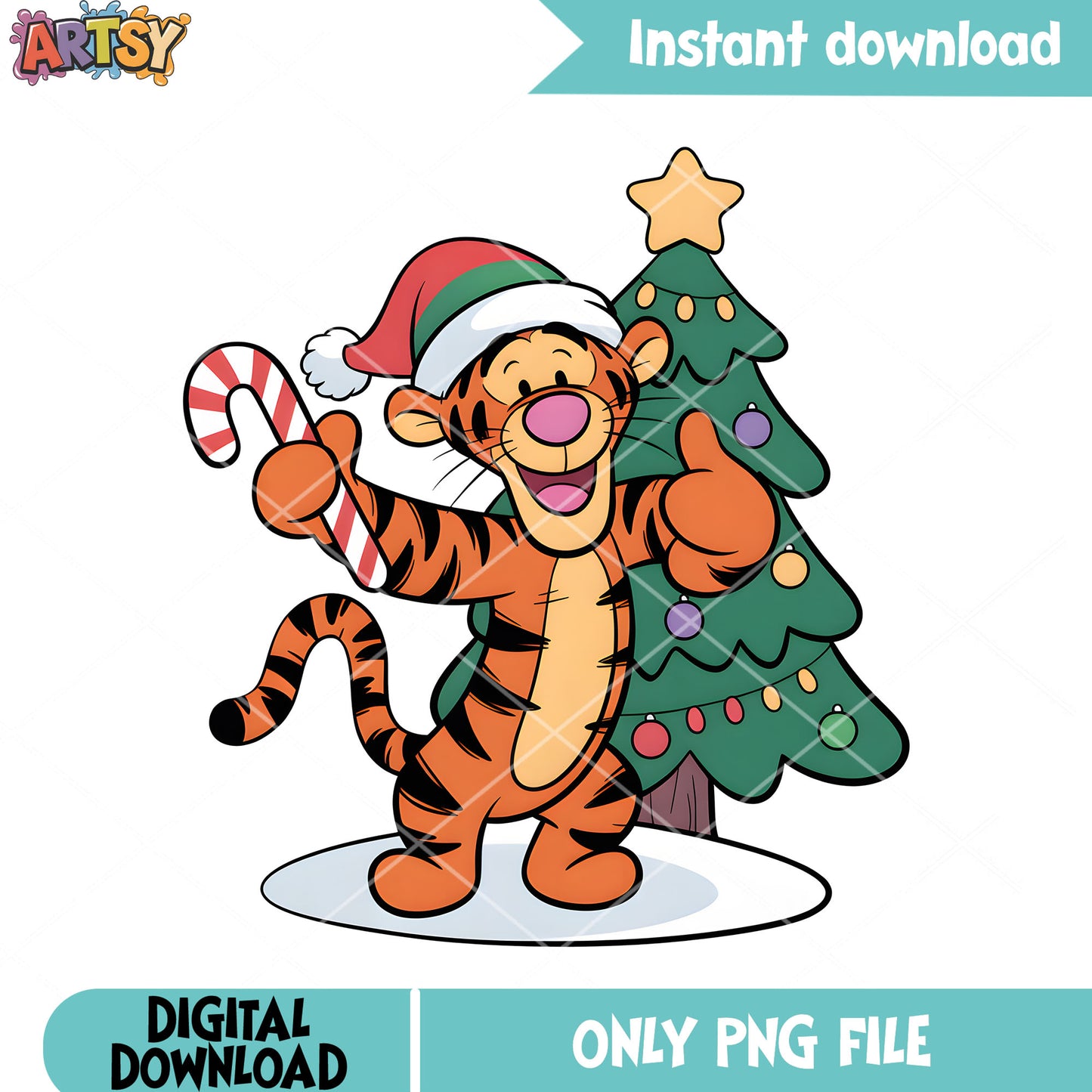 Tiger and christmas tree png, disney christmas winnie pooh png