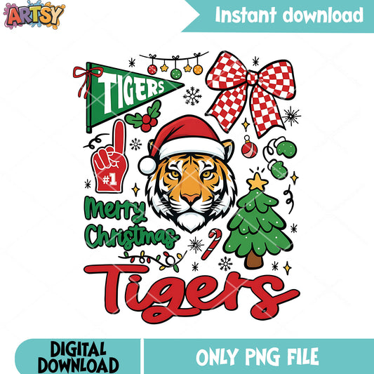 Tiger christmas number 1 png, merry christmas png, candy cane png