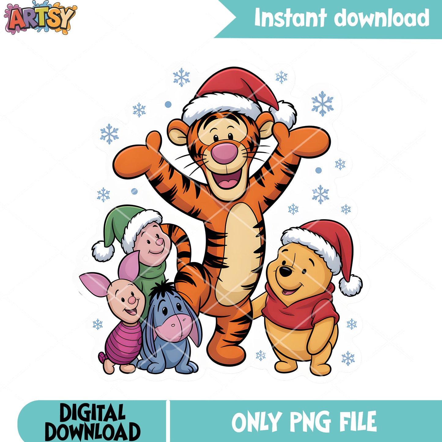 Tiger pooh and friends xmas png, pooh and friends png, santa hat png