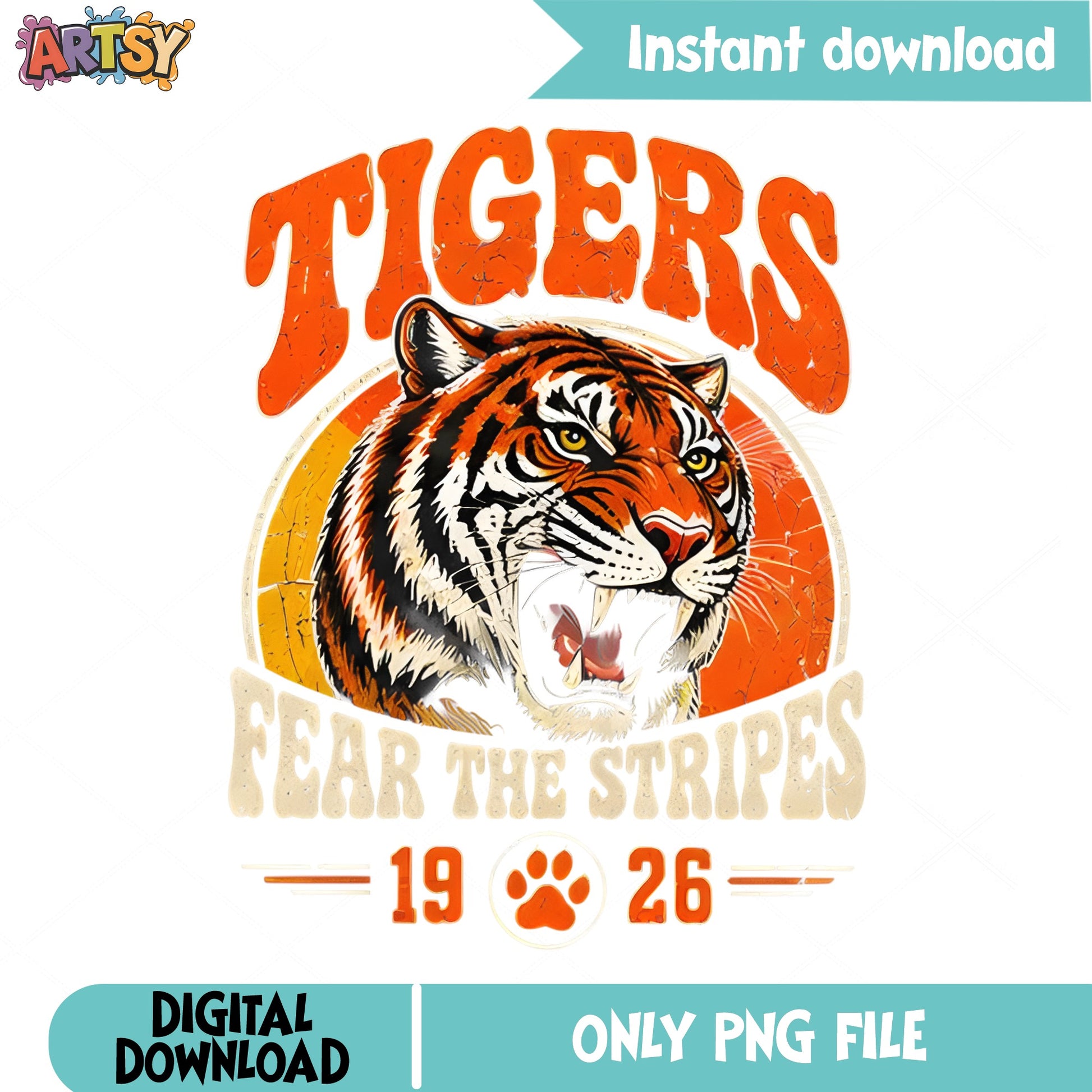 Tigers Fear The Stripes PNG, Retro Tiger Mascot PNG, School Spirit PNG