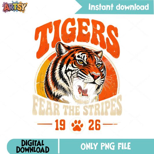 Tigers Fear The Stripes PNG, Retro Tiger Mascot PNG, School Spirit PNG