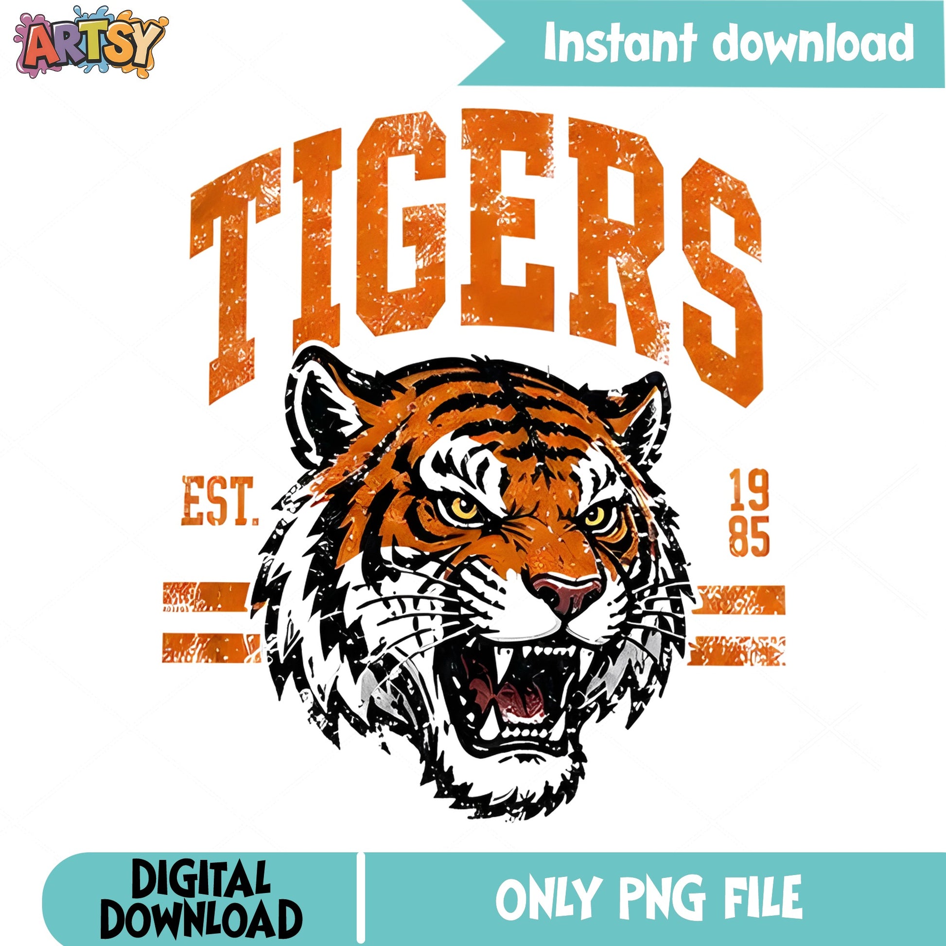 Tigers Mascot Retro PNG, Vintage Tiger Head PNG, School Spirit PNG