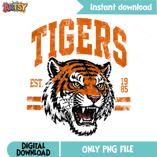 Tigers Mascot Retro PNG, Vintage Tiger Head PNG, School Spirit PNG