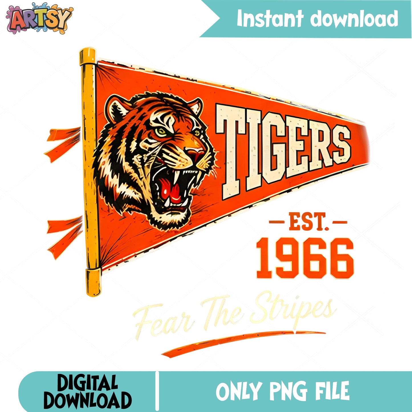 Tigers Pennant Flag PNG, Fear The Stripes, Retro Tigers PNG