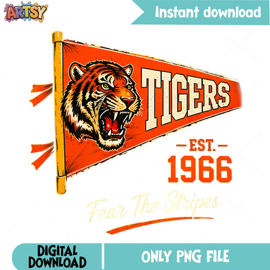 Tigers Pennant Flag PNG, Fear The Stripes, Retro Tigers PNG