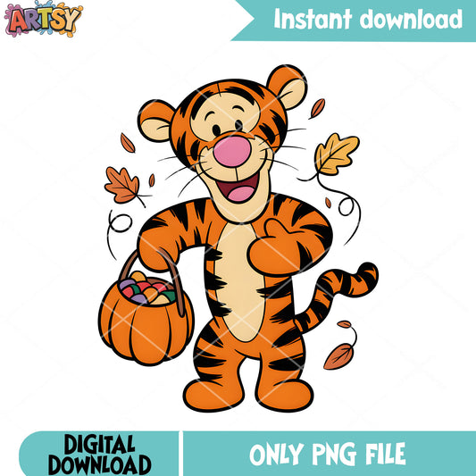 Tiger trick or treat candy png, winnie the pooh png, happy halloween png