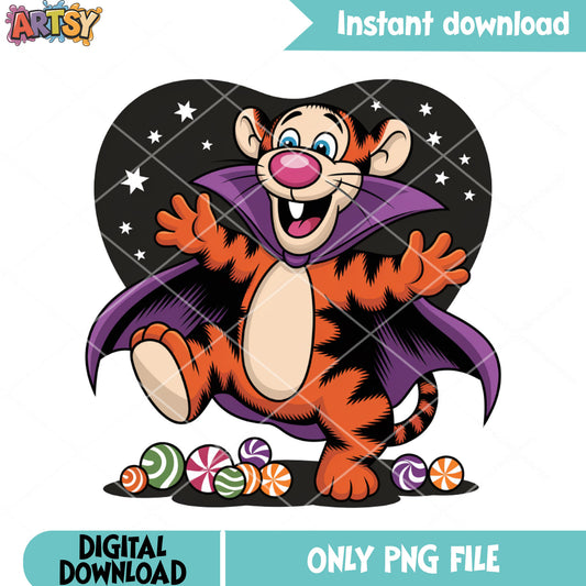 Tiger vampire costsume png, disney halloween png, trick or treat png