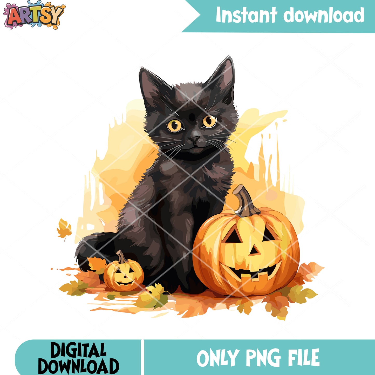 Tiny Black cat png, jack o lantern png, halloween scary png