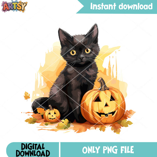 Tiny Black cat png, jack o lantern png, halloween scary png