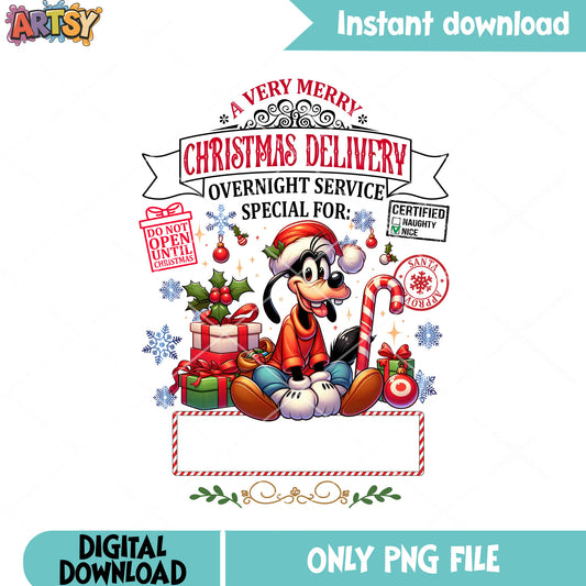 Tiny goofy christmas png, christmas gifts png, mickey and friends png