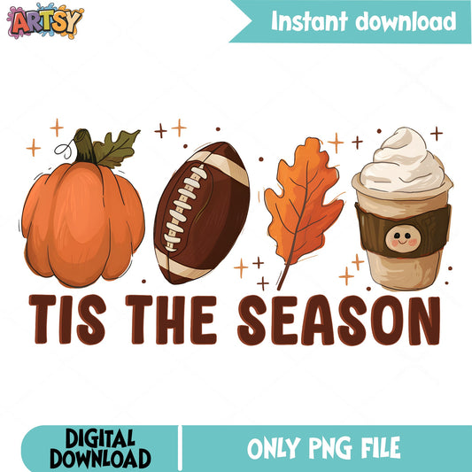 Tis The Season Fall PNG, Pumpkin Football Autumn PNG, Fall PNG