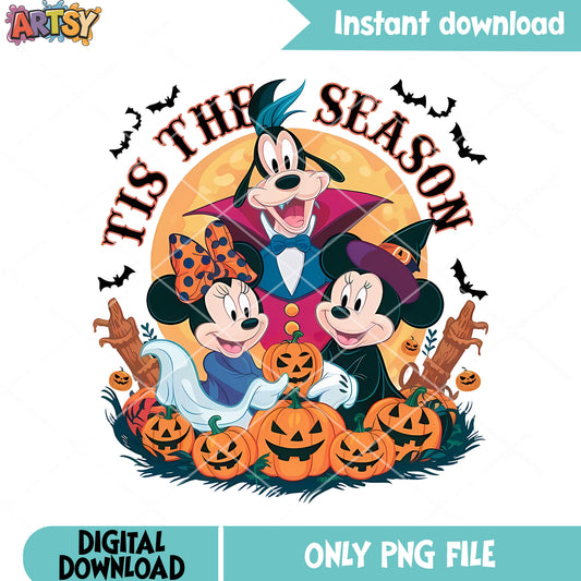 Tis the season png, wicker pumpkin png, disney character png