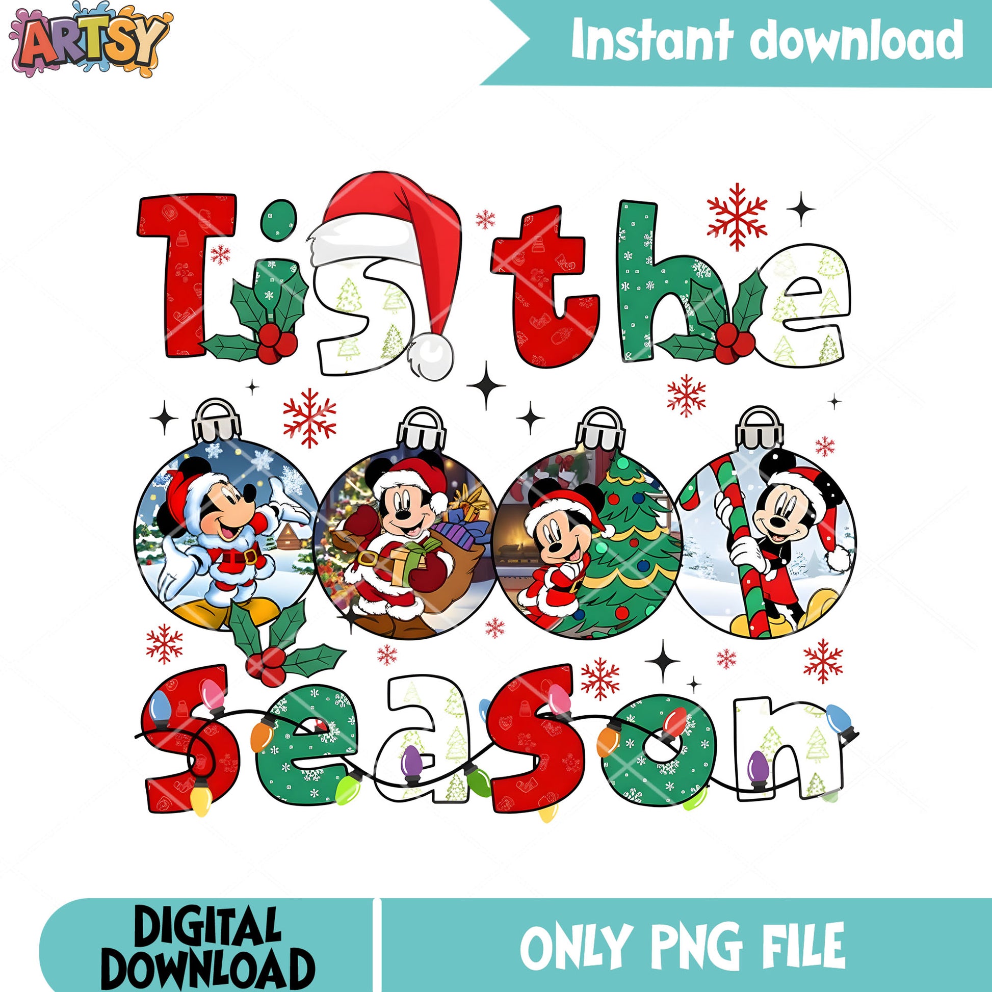 Tis the season snow flake png, mickey mouse png, starry night png