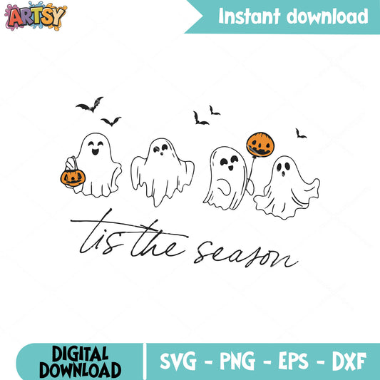 Tis the season with ghost svg, halloween season svg, ghost pumpkin svg