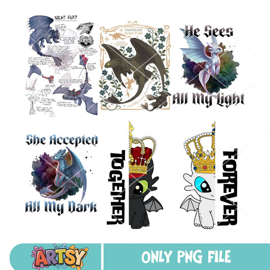 Toothless and light fury png bundle, how to train dragon png