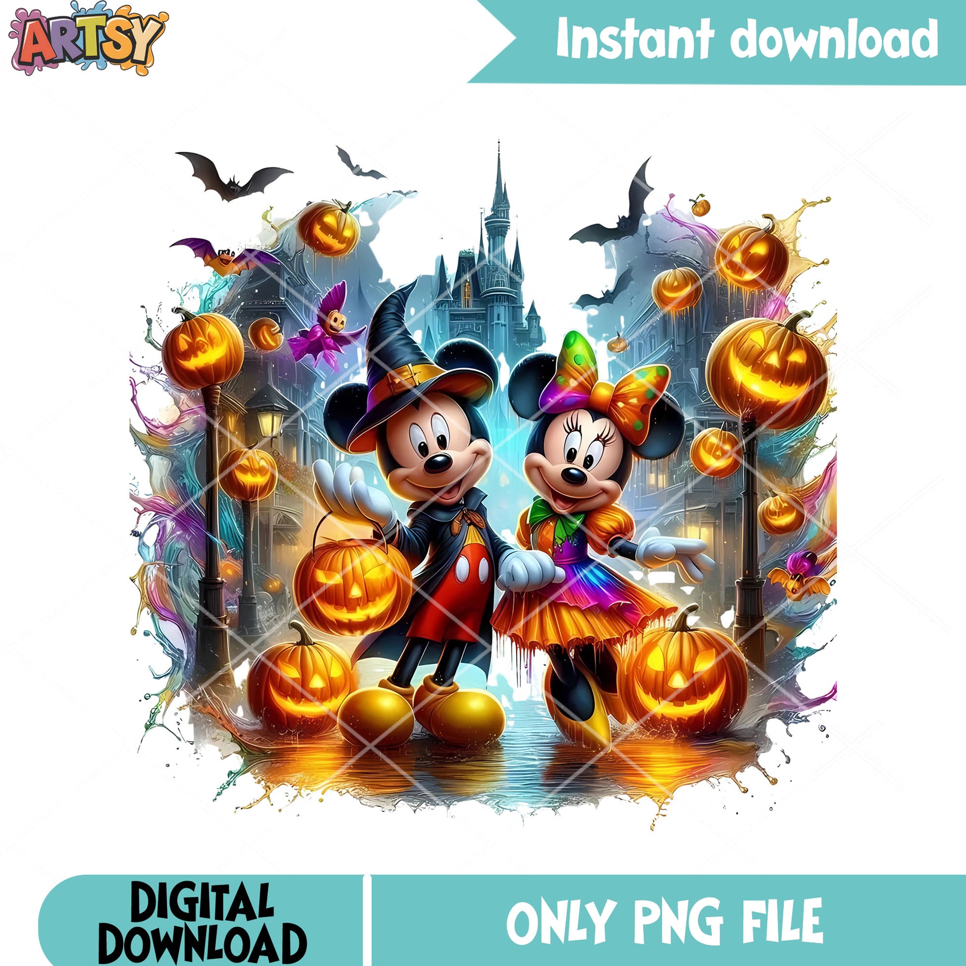 Town haunted png, jack o lantern png, disney character png
