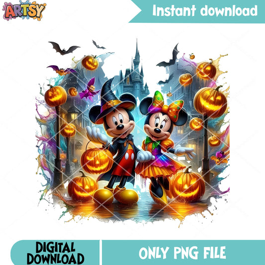Town haunted png, jack o lantern png, disney character png