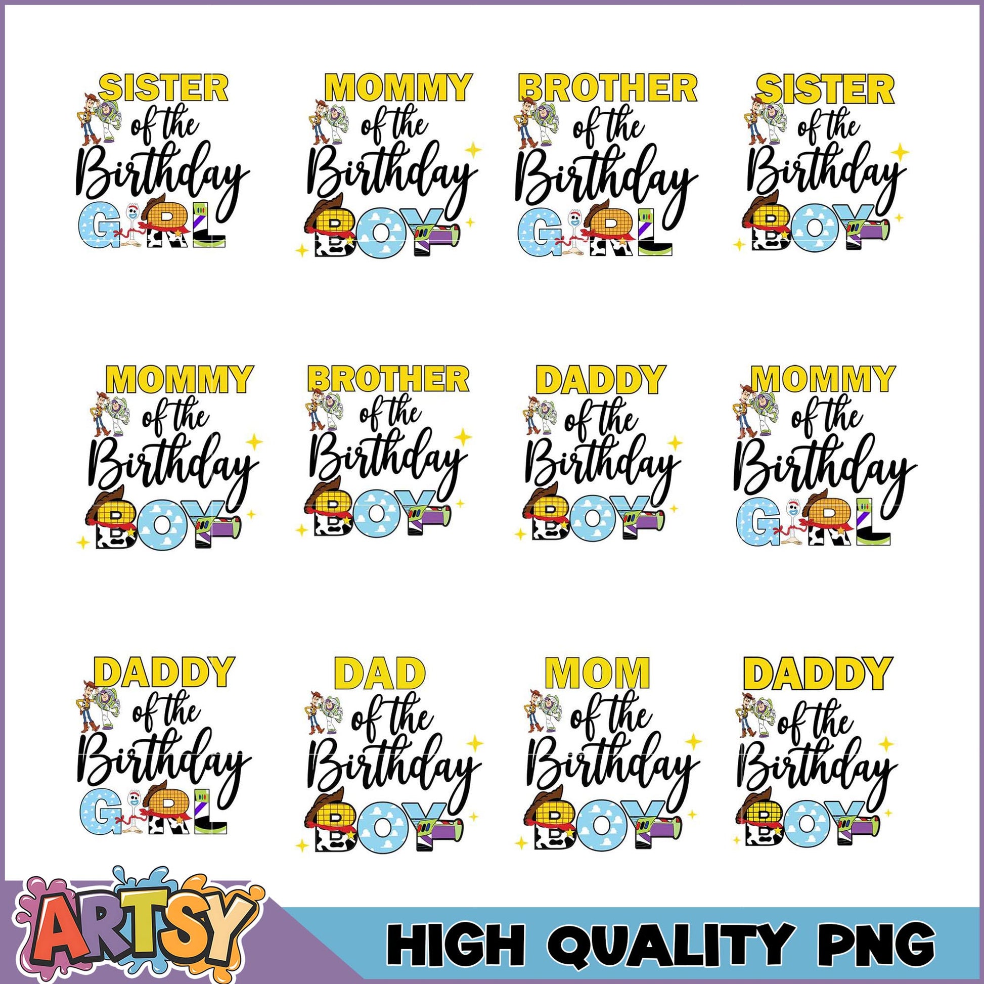 Toy Story Birthday PNG Bundle Mom, Dad, Sibling Designs