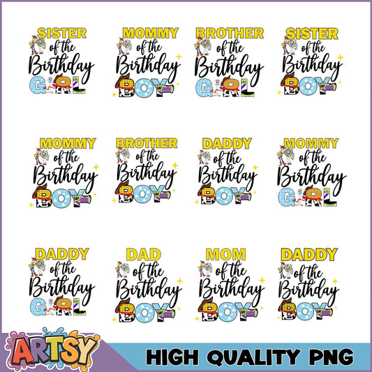Toy Story Birthday PNG Bundle Mom, Dad, Sibling Designs