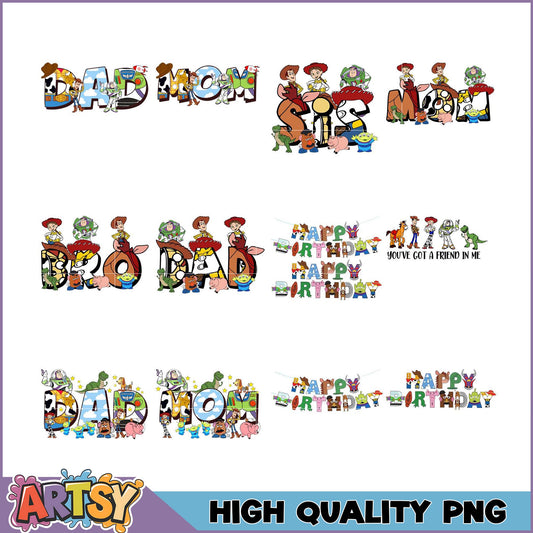 Toy Story Family PNG Bundle Dad, Mom, Sis, Bro