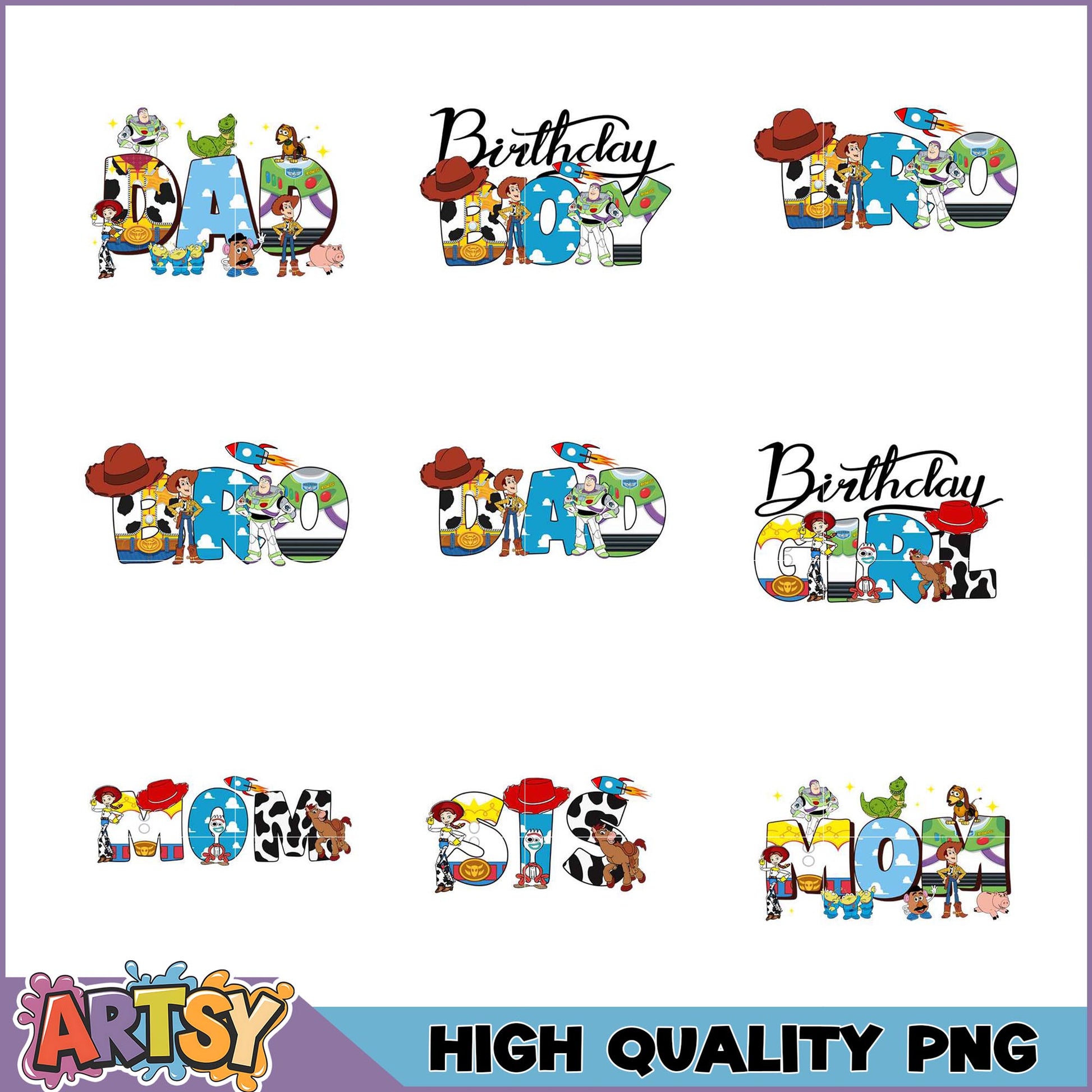 Toy Story Family PNG Bundle Mom, Dad, Sibling Designs