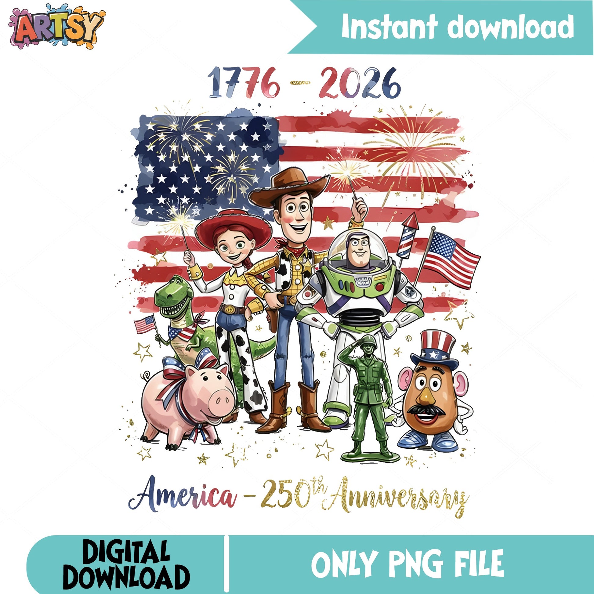 Toy Story 4th Of July PNG, America 250th Anniversary PNG, Disney PNG