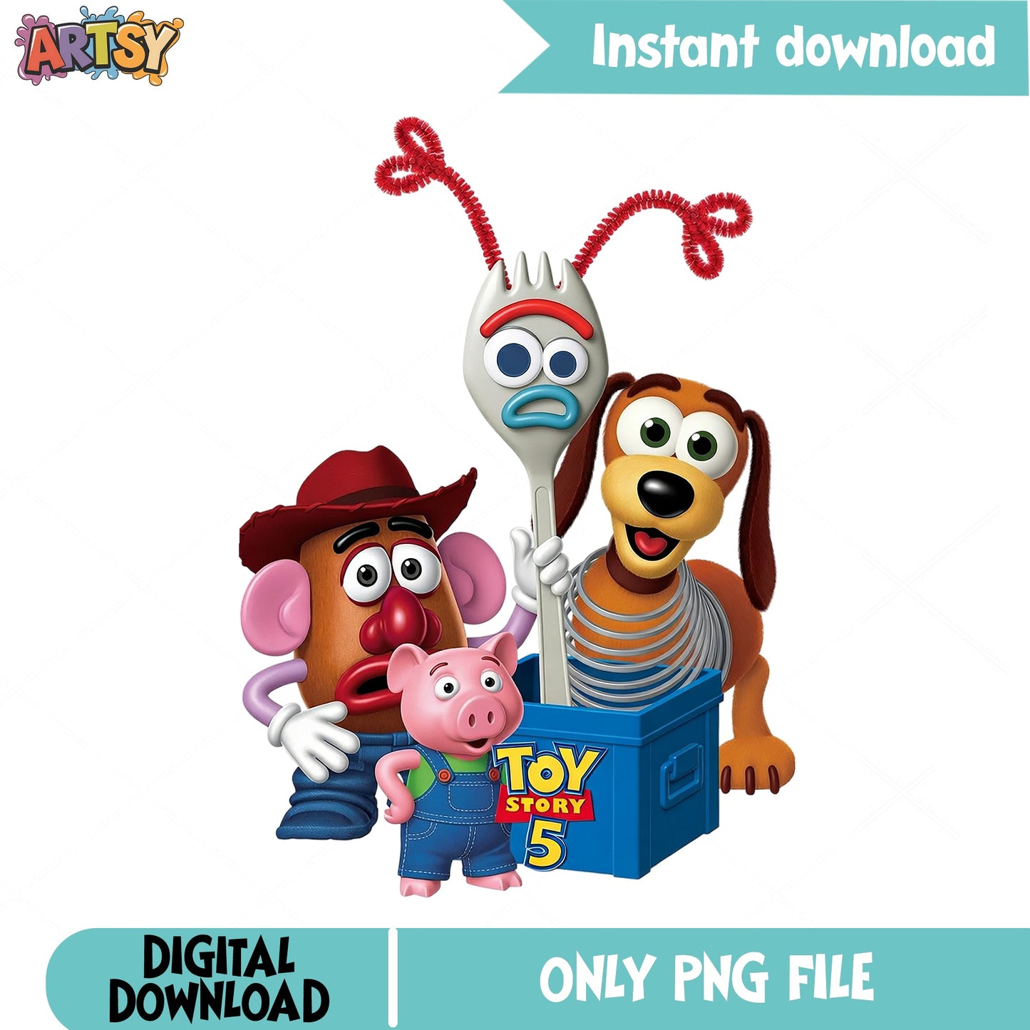 Toy Story 5 Characters PNG, Disney Pixar PNG, Forky Slinky PNG