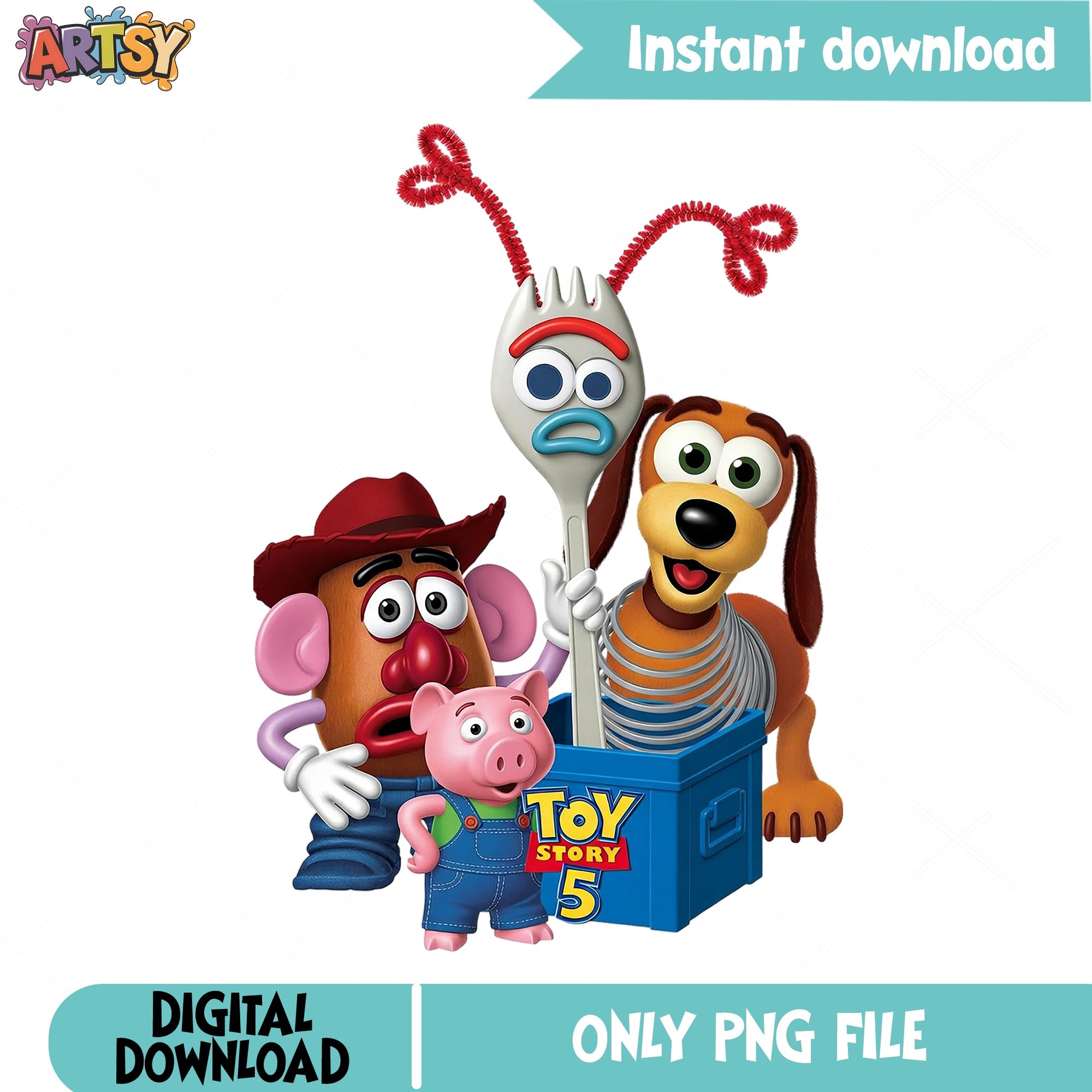 Toy Story 5 Characters PNG, Disney Pixar PNG, Forky Slinky PNG