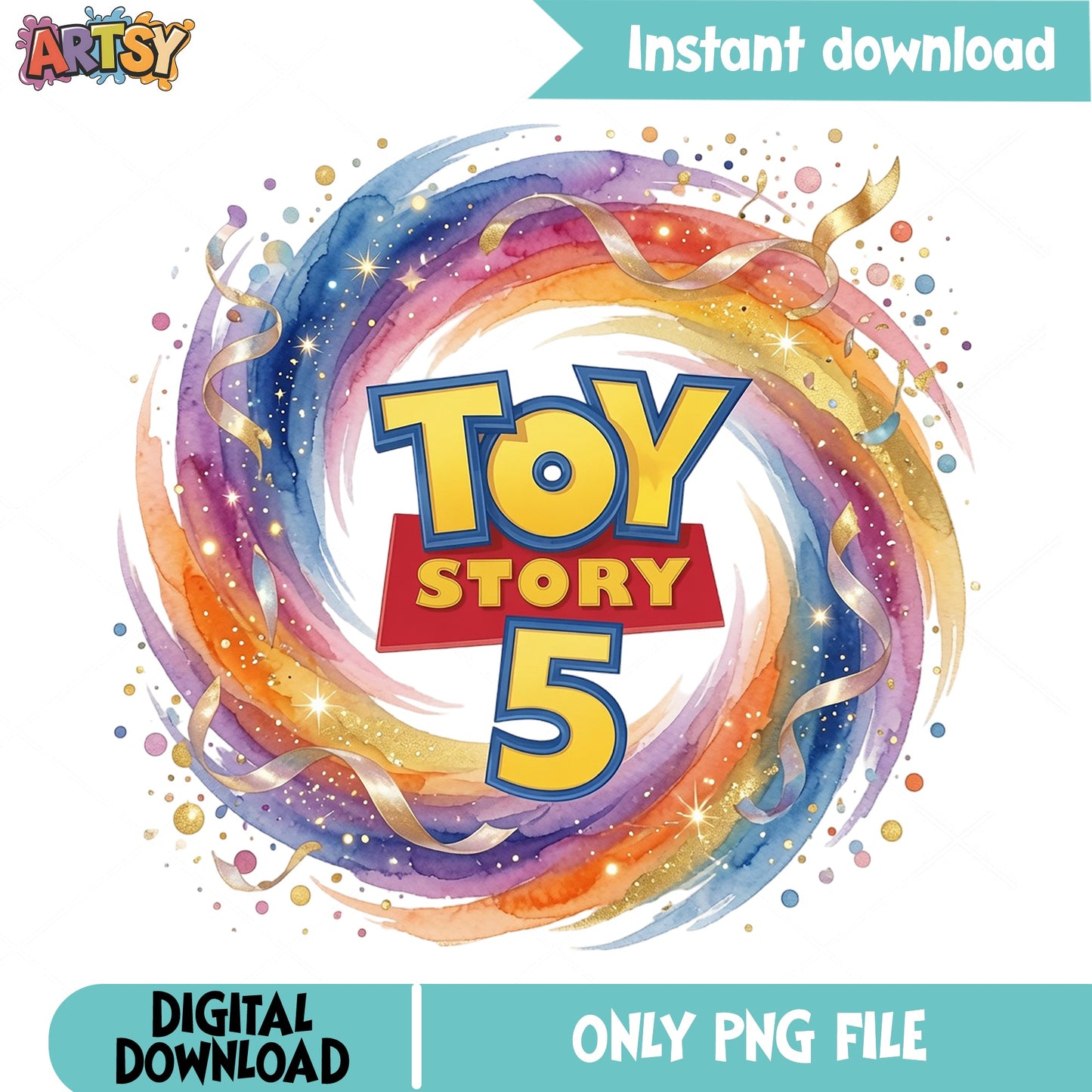 Toy Story 5 Glitter Watercolor PNG, Disney Pixar PNG, Kids PNG