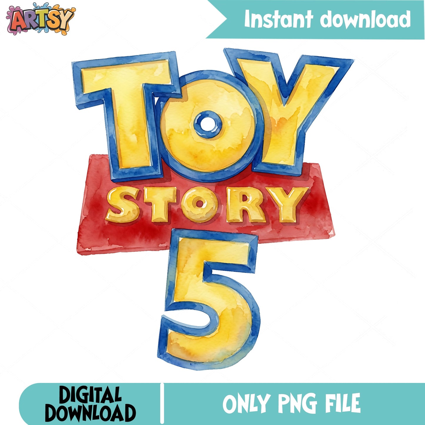 Toy Story 5 PNG Watercolor, Disney Pixar PNG, Birthday PNG