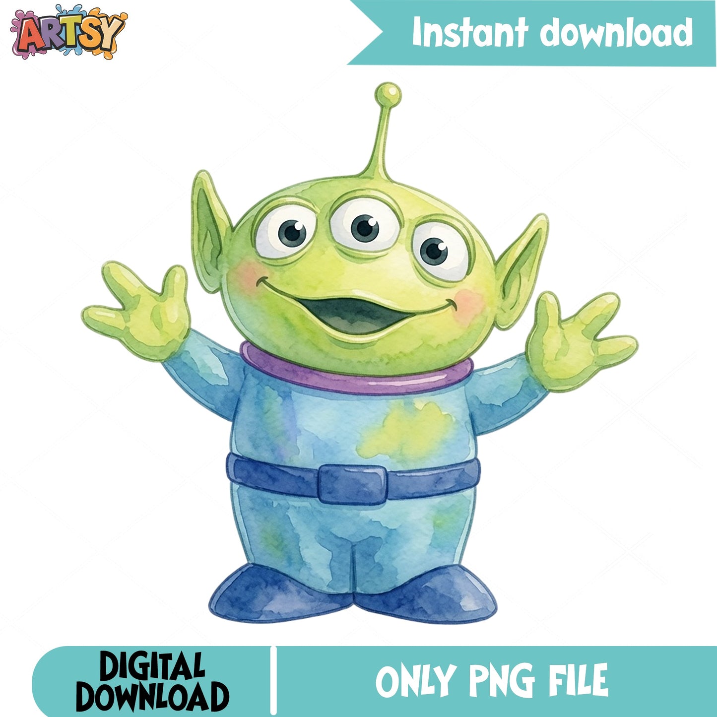 Toy Story Alien Watercolor PNG, Disney Pixar Clipart PNG, Little Green Men PNG