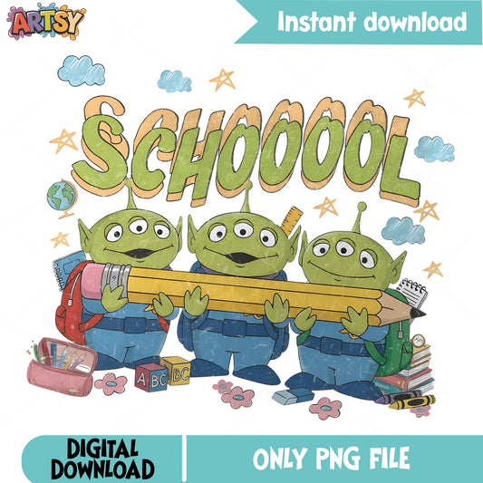 Toy Story Aliens Back To School PNG, Little Green Men PNG, Disney PNG