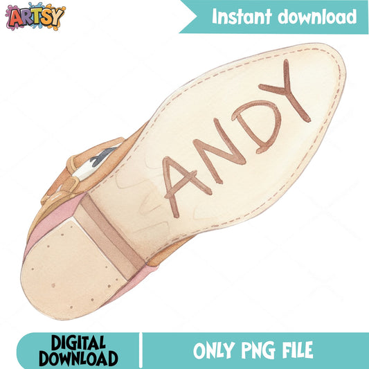 Toy Story Andy Shoe PNG, Woody Boot PNG, Disney Pixar PNG