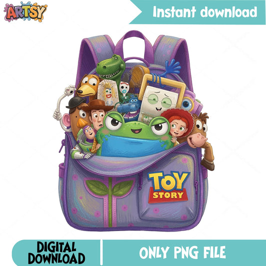 Toy Story Characters Backpack PNG, Disney Pixar PNG, Back To School PNG